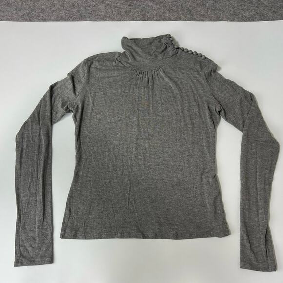 Max Mara Womens Gray Jersey Knit Long Sleeve Ruched Button Neck Shirt Size L - Picture 1 of 9
